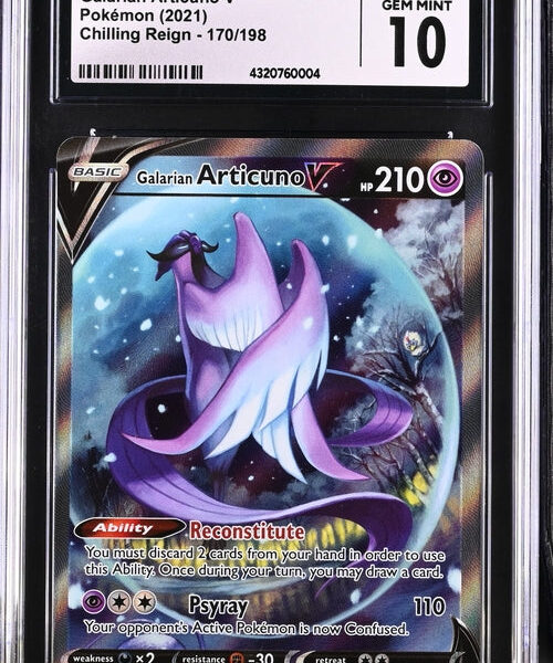 Trading Card Game Galarian Articuno V Chilling Reign Alternate Full-Art #170/198 CGC 10 – Official TCG Product